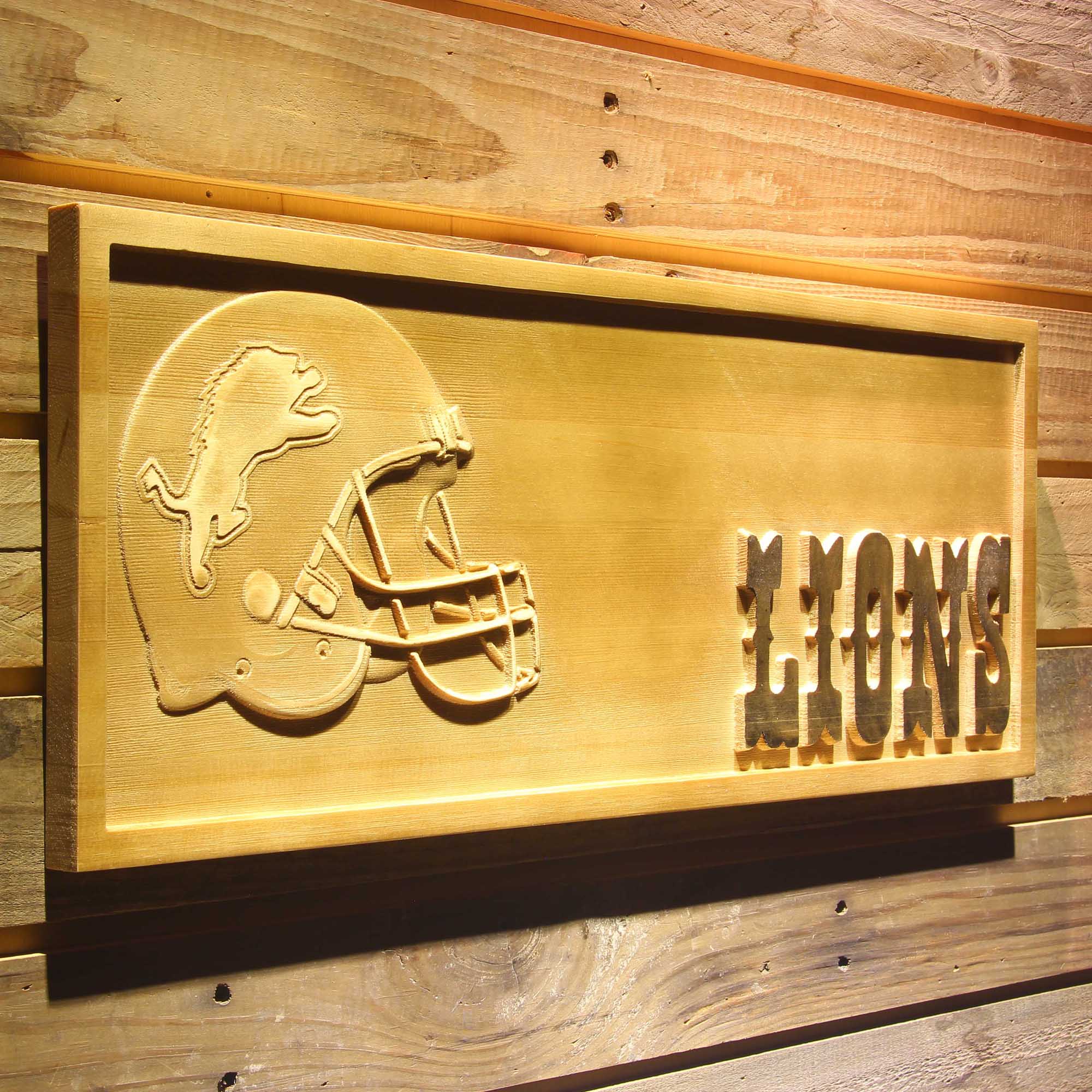Detroit Lions 3D Solid Wooden Craving Sign