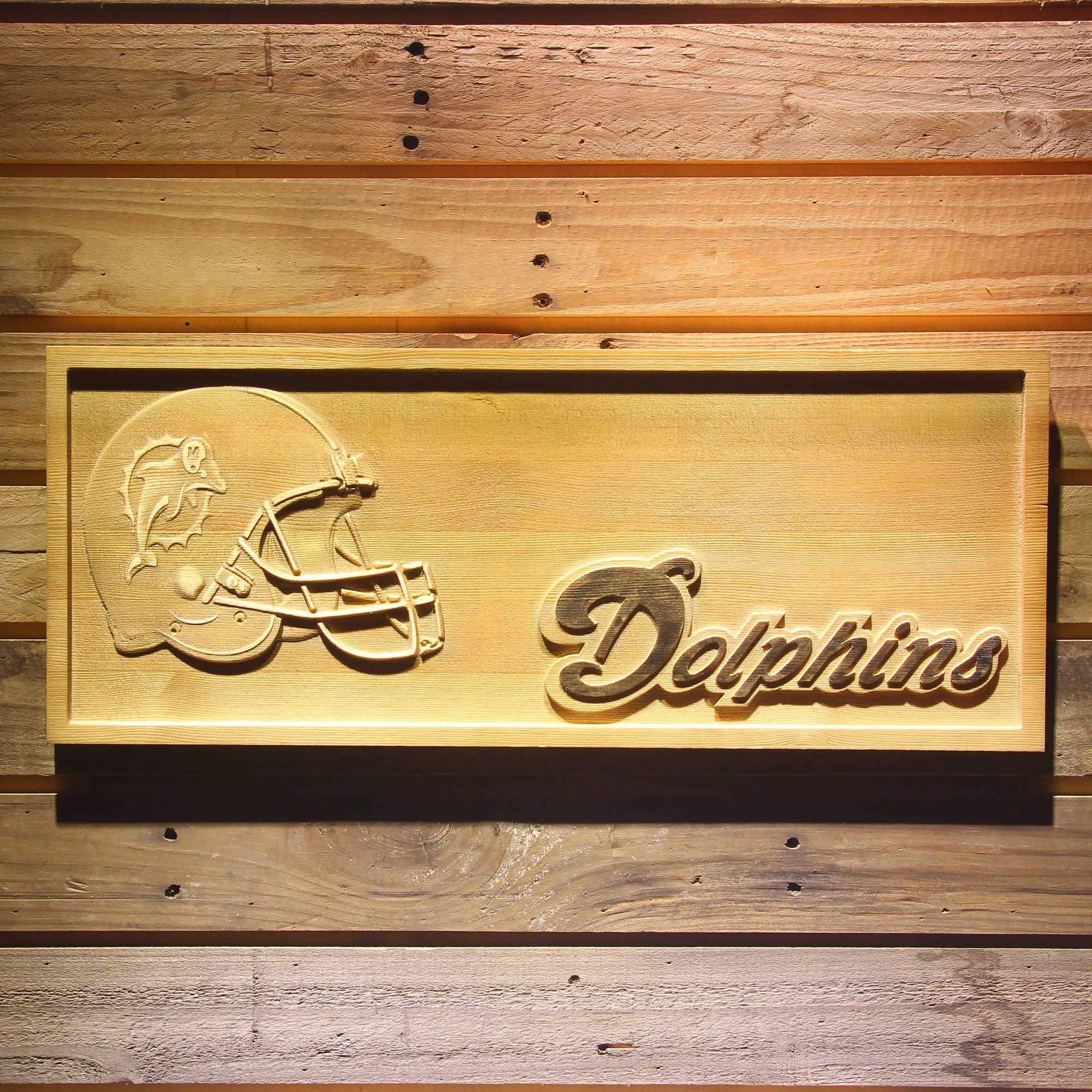 Miami Dolphins 3D Solid Wooden Craving Sign