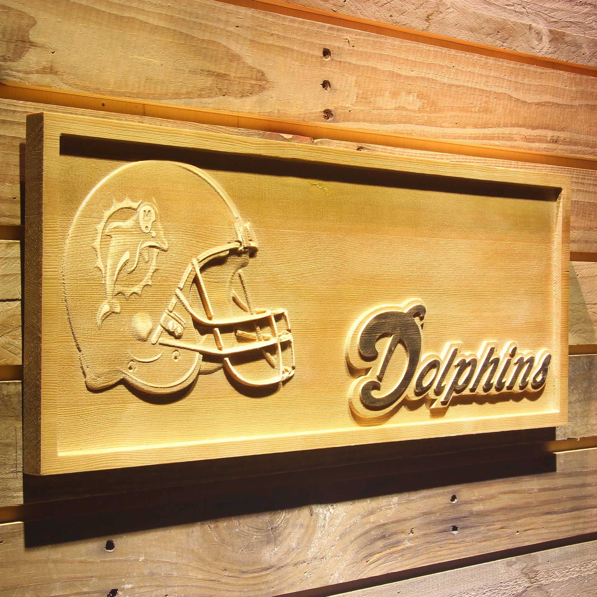 Miami Dolphins 3D Solid Wooden Craving Sign