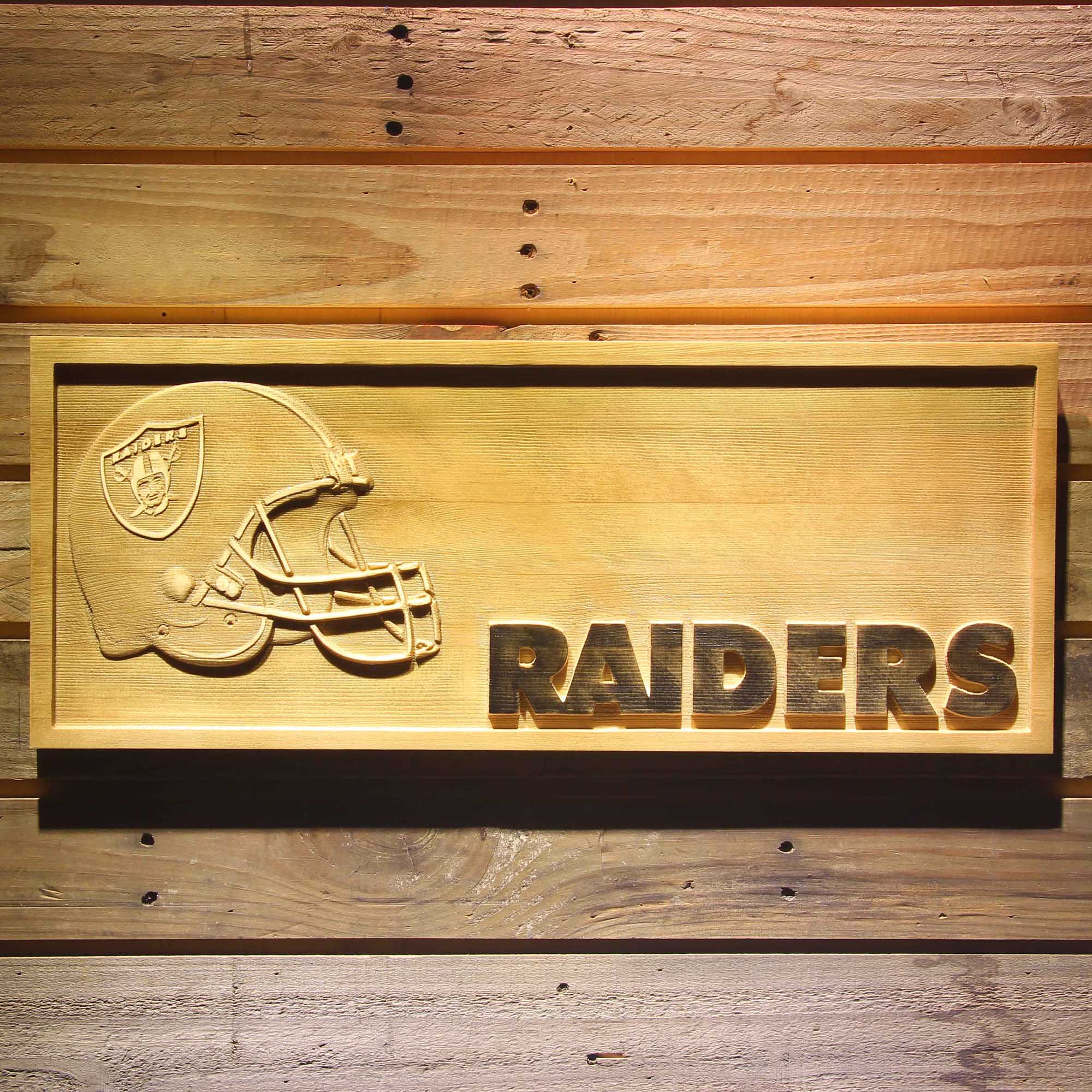 Oakland Raiders 3D Solid Wooden Craving Sign