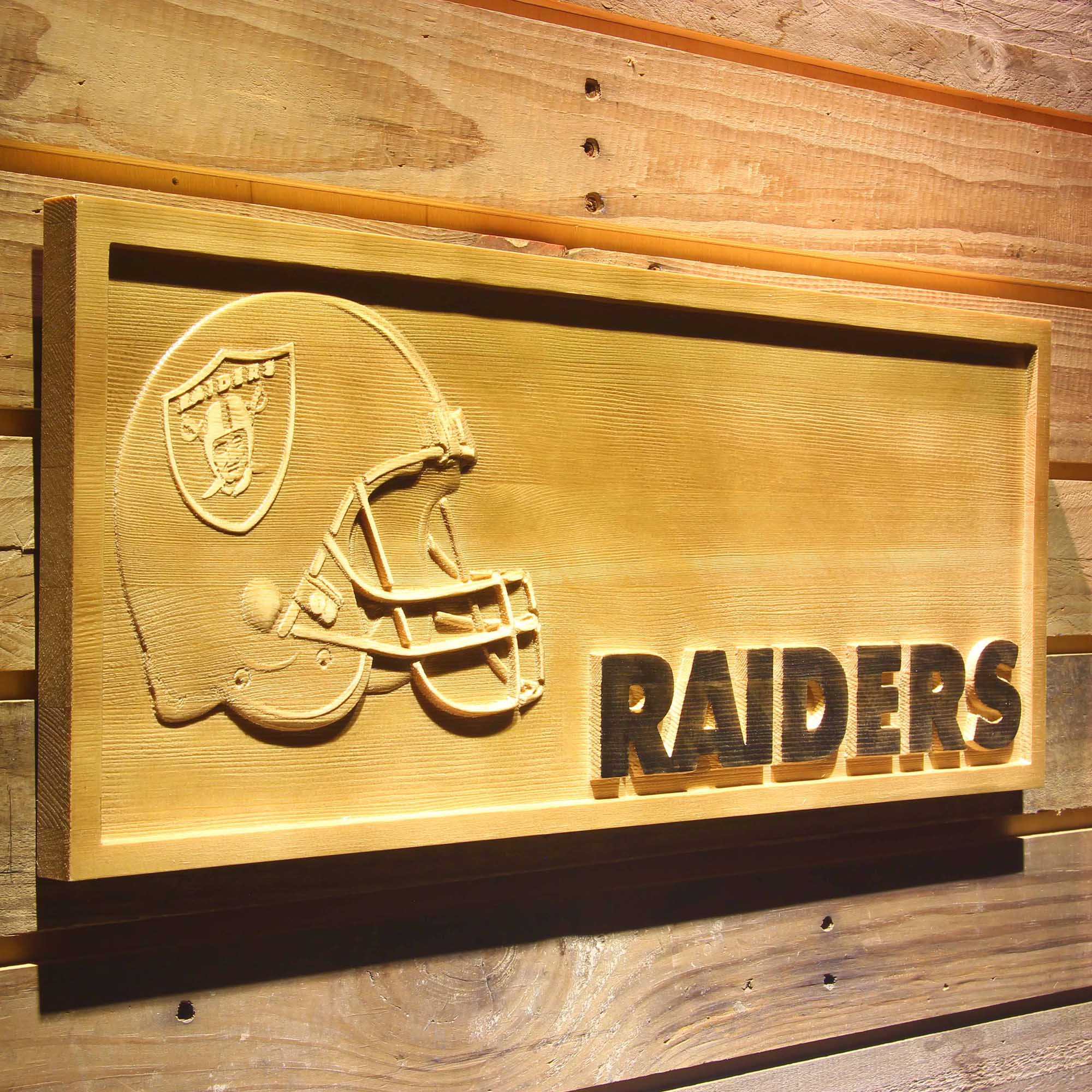 Oakland Raiders 3D Solid Wooden Craving Sign