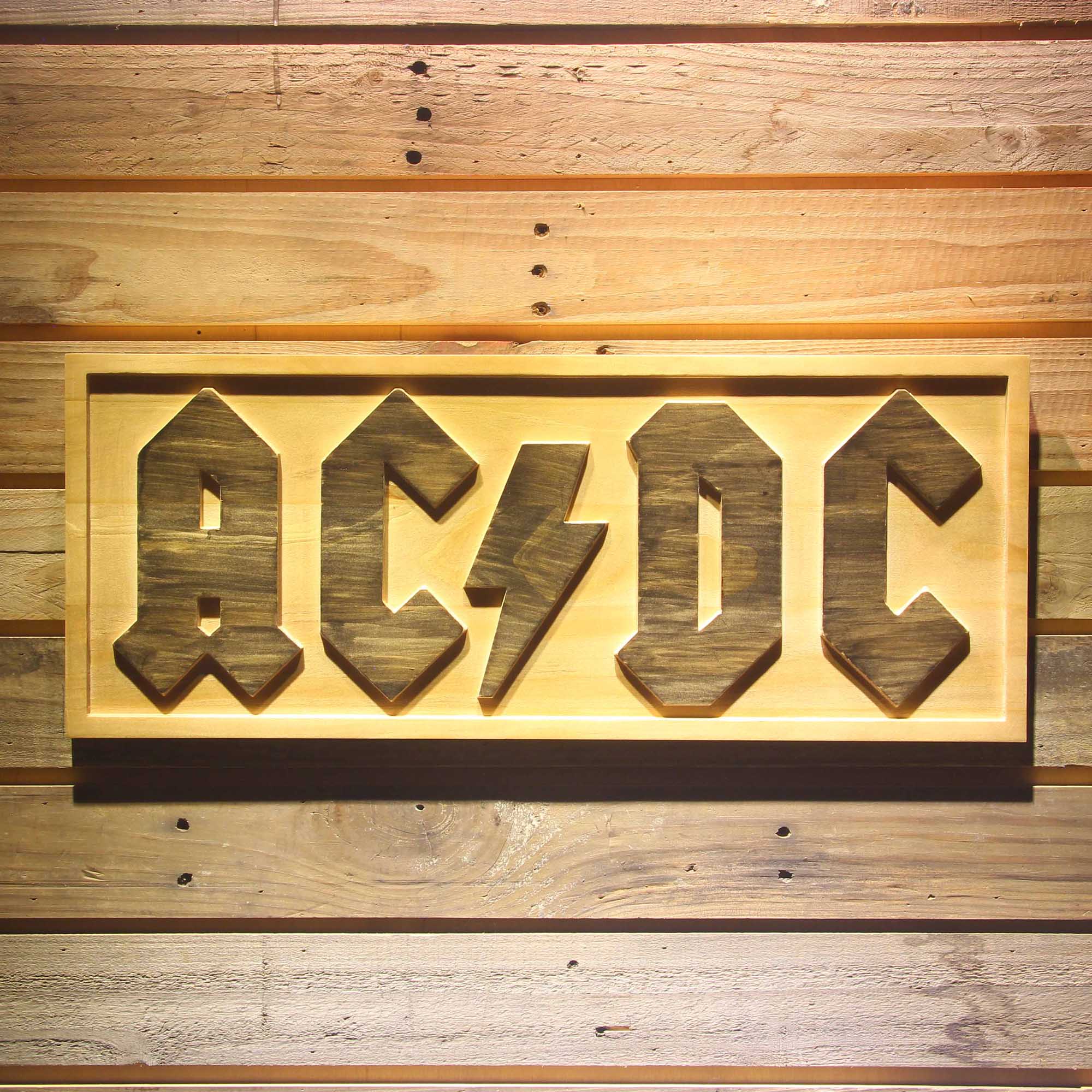 AC/DC 3D Solid Wooden Craving Sign