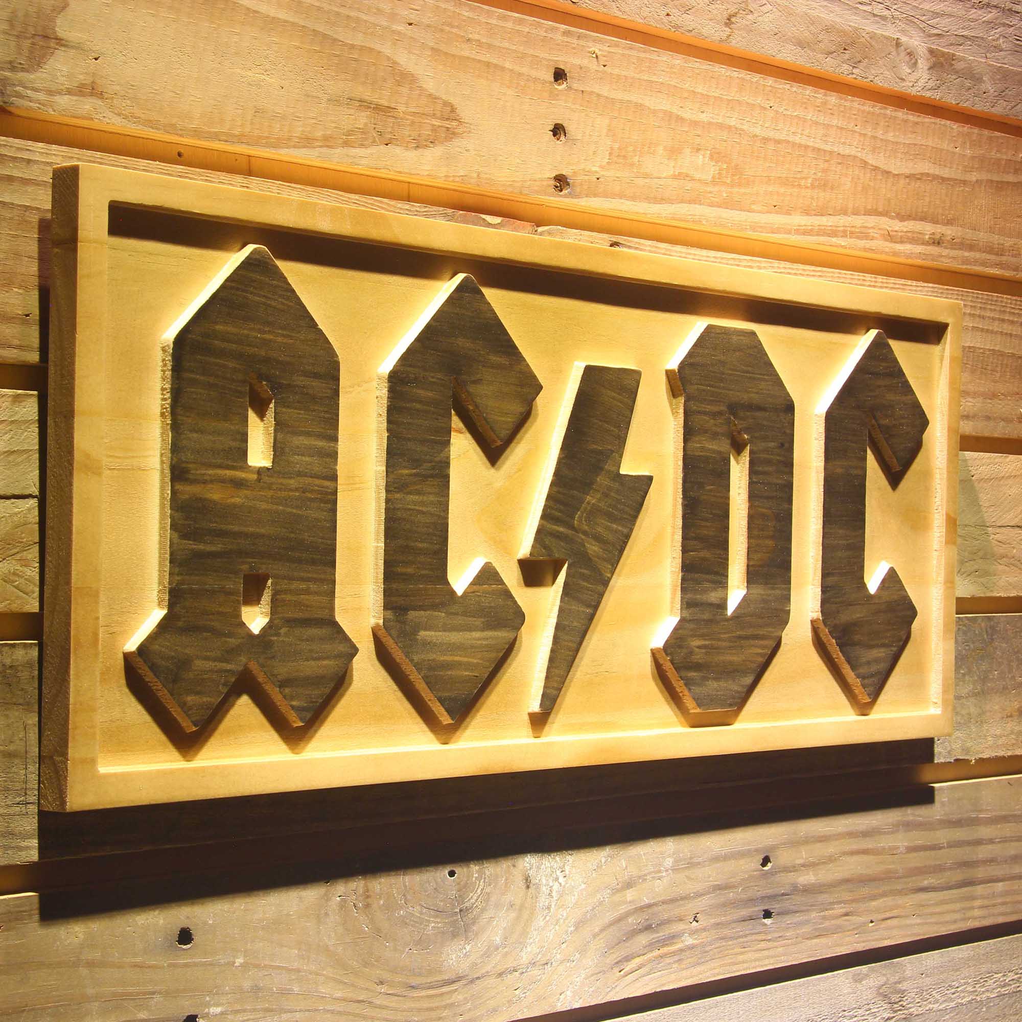 AC/DC 3D Solid Wooden Craving Sign