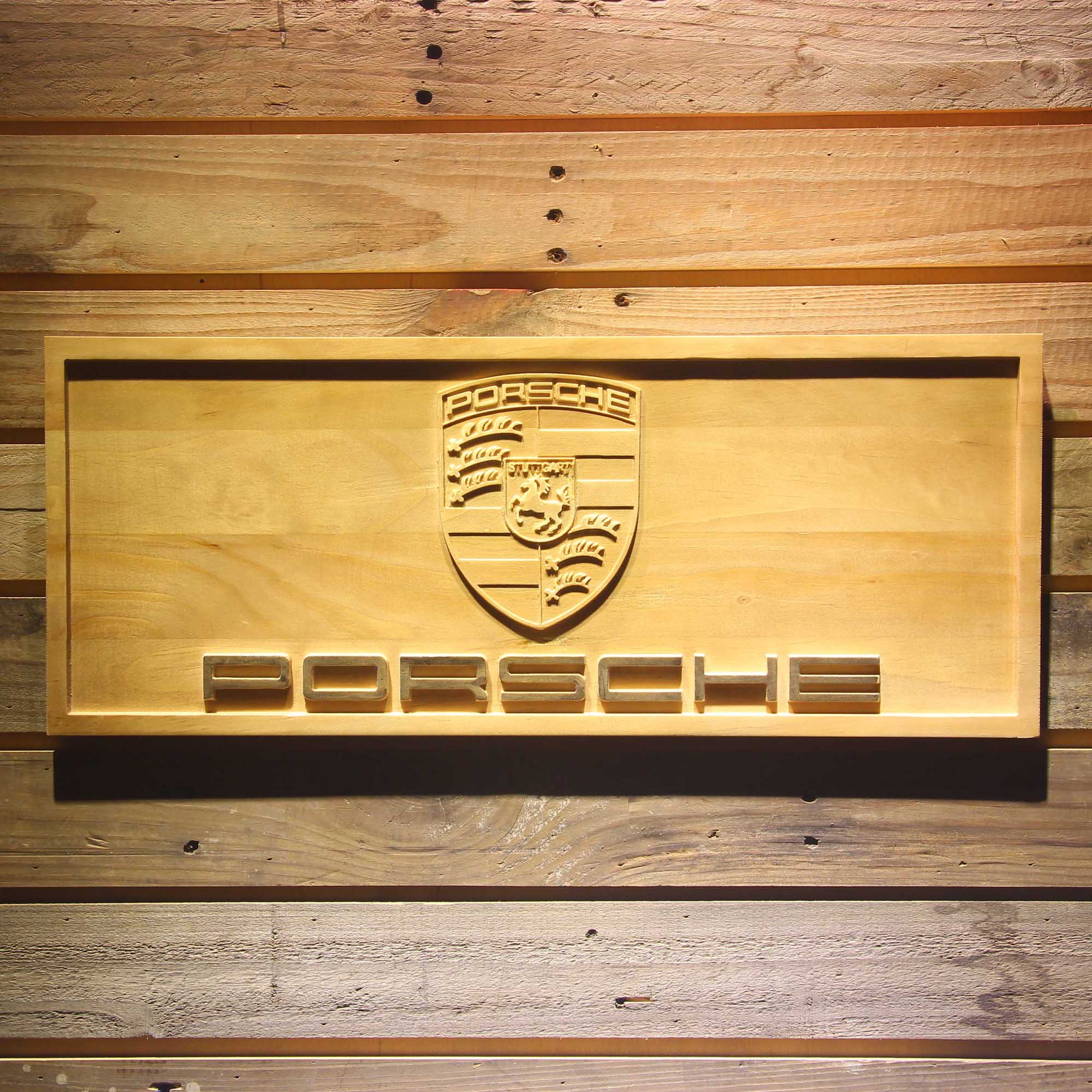 Porsche 3D Solid Wooden Craving Sign