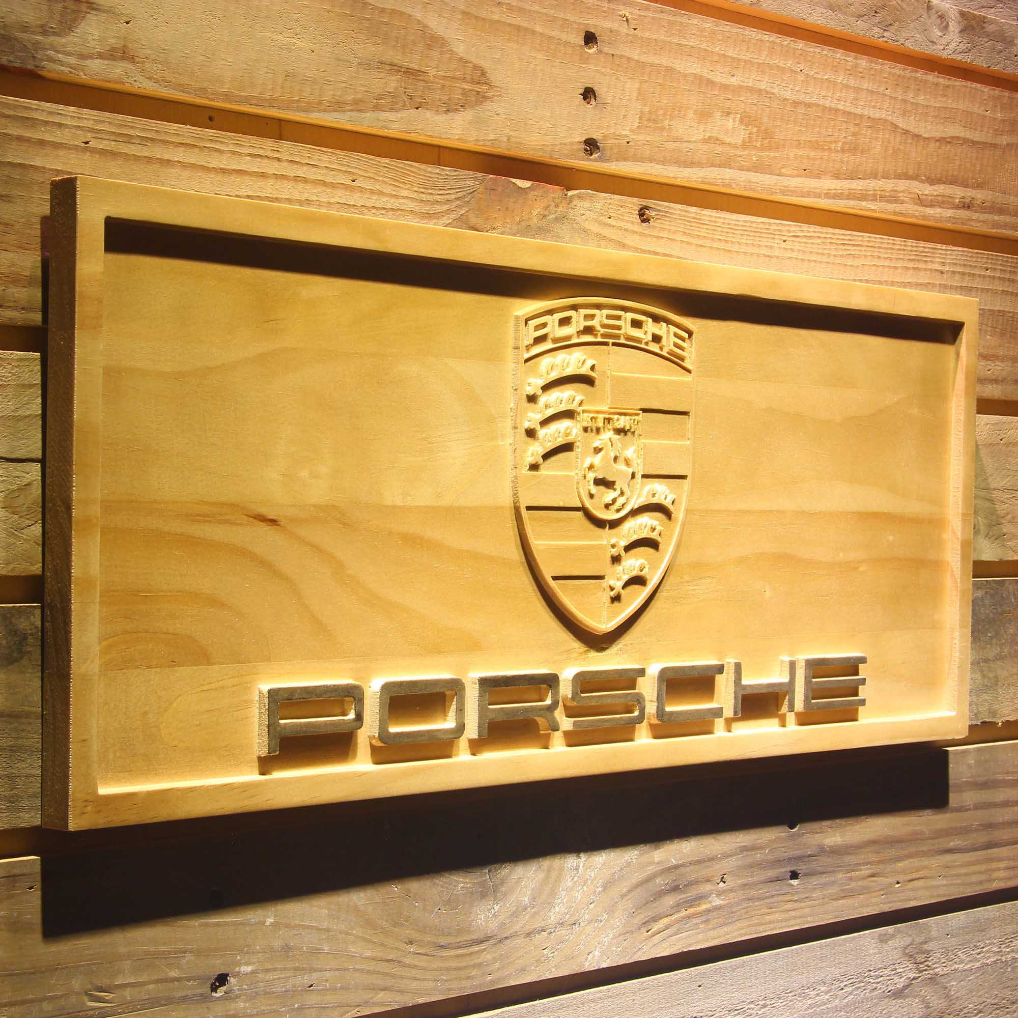Porsche 3D Solid Wooden Craving Sign
