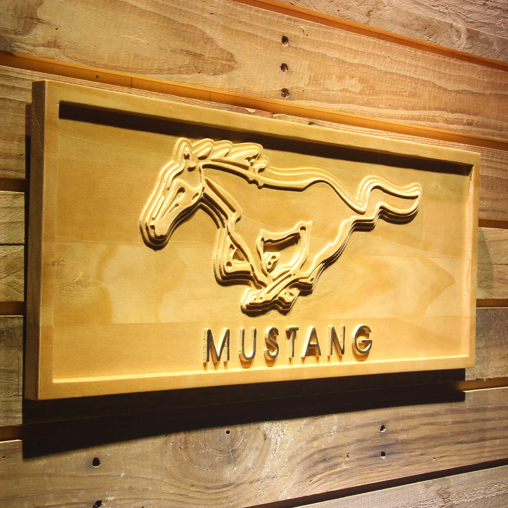 Mustang Ford 3D Solid Wooden Craving Sign