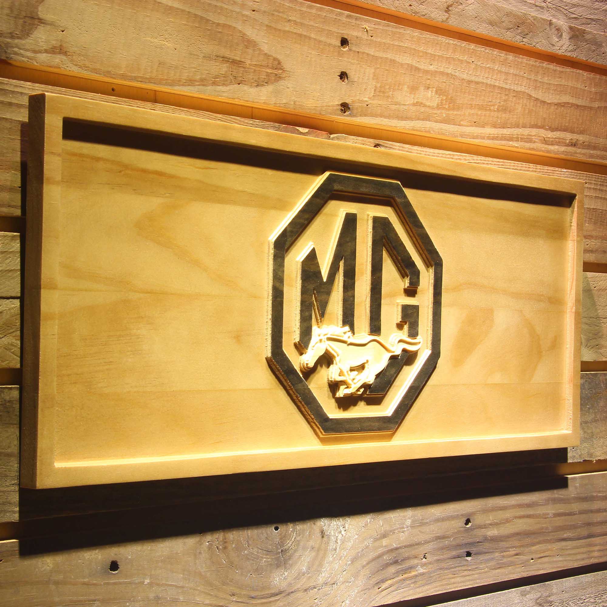 MG Mustang 3D Solid Wooden Craving Sign