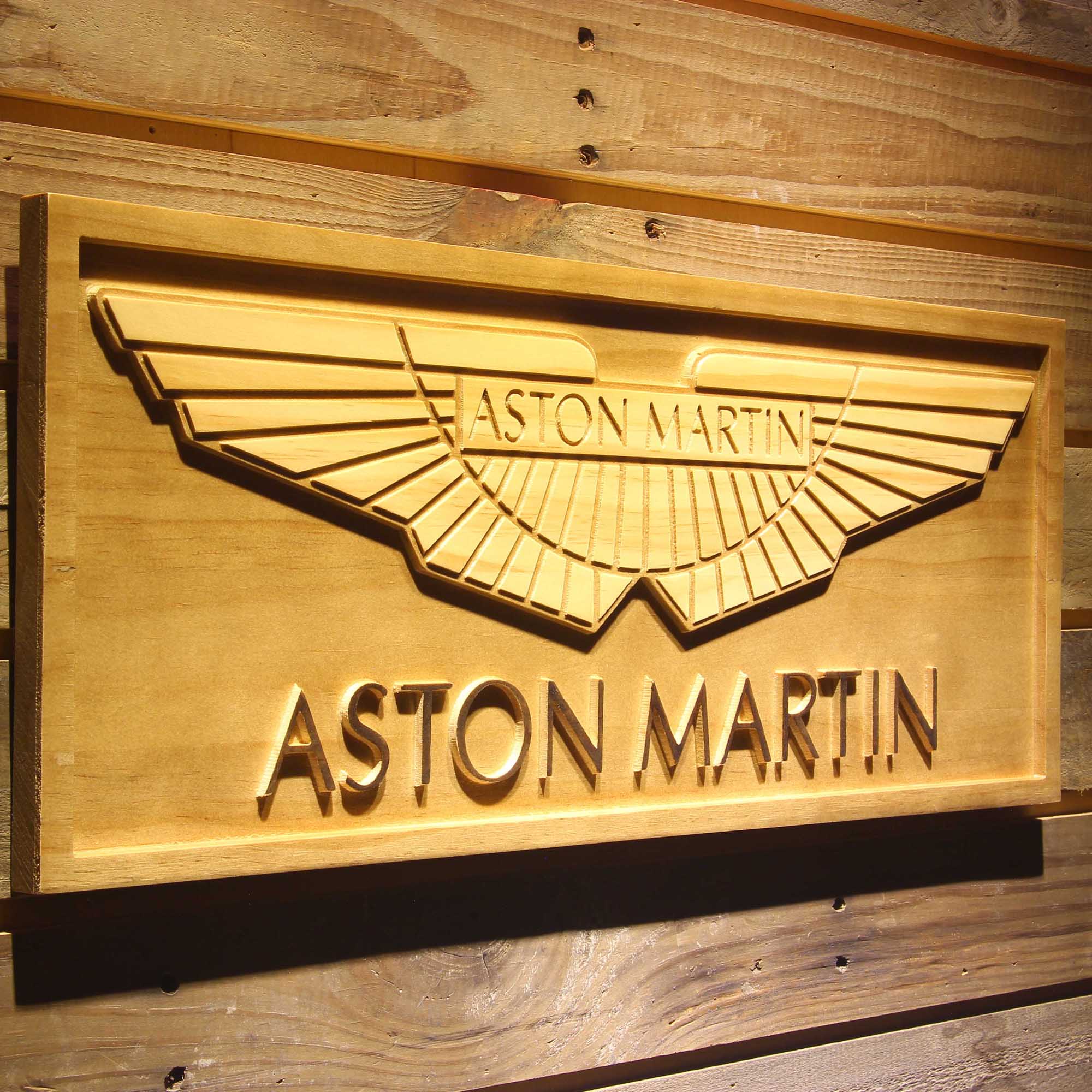 Aston Martin 3D Solid Wooden Craving Sign
